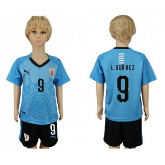 Uruguay 9 L.Suarez Home Kid Soccer Country Jersey