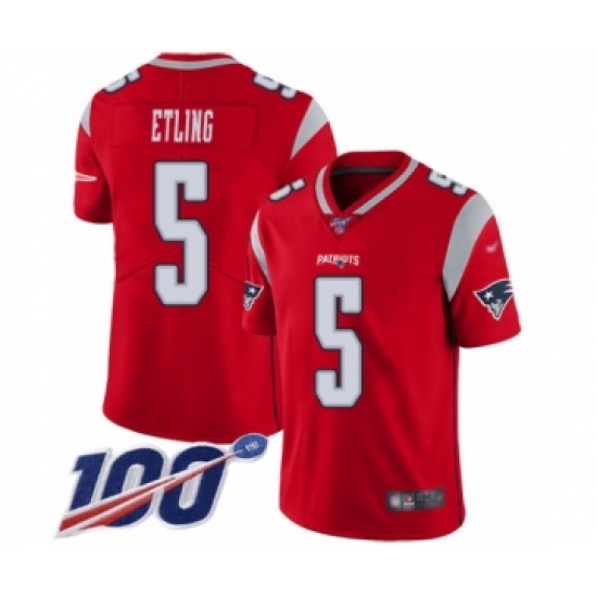 Youth New England Patriots 5 Danny Etling Limited Red Inverted Legend 100th Season Football Jersey