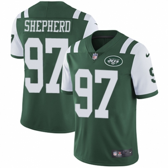 Men's Nike New York Jets 97 Nathan Shepherd Green Team Color Vapor Untouchable Limited Player NFL Jersey