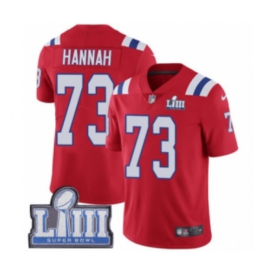 Men's Nike New England Patriots 73 John Hannah Red Alternate Vapor Untouchable Limited Player Super Bowl LIII Bound NFL Jersey