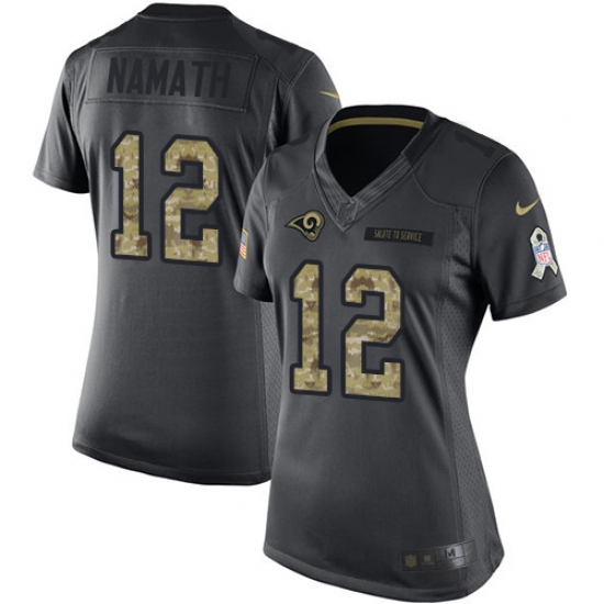 Women's Nike Los Angeles Rams 12 Joe Namath Limited Black 2016 Salute to Service NFL Jersey