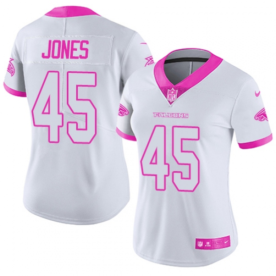 Women's Nike Atlanta Falcons 45 Deion Jones Limited White/Pink Rush Fashion NFL Jersey