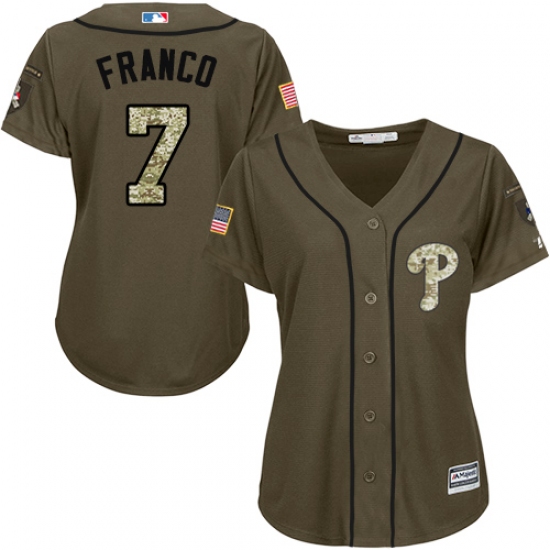 Women's Majestic Philadelphia Phillies 7 Maikel Franco Authentic Green Salute to Service MLB Jersey