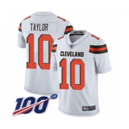 Youth Cleveland Browns 10 Taywan Taylor White Vapor Untouchable Limited Player 100th Season Football Jersey