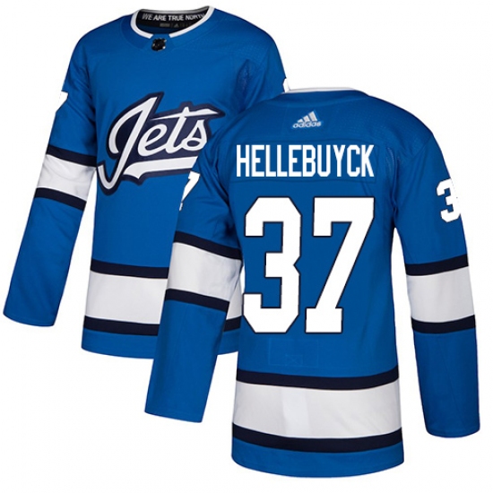 Youth Adidas Winnipeg Jets 37 Connor Hellebuyck Authentic Blue Alternate NHL Jersey