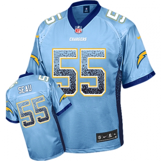 Men's Nike Los Angeles Chargers 55 Junior Seau Elite Electric Blue Drift Fashion NFL Jersey
