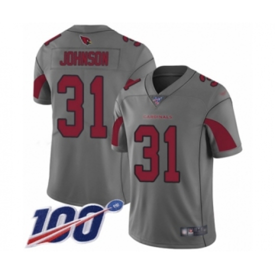 Men's Arizona Cardinals 31 David Johnson Limited Silver Inverted Legend 100th Season Football Jersey