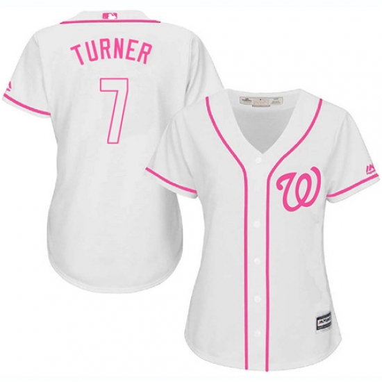 Women's Majestic Washington Nationals 7 Trea Turner Replica White Fashion Cool Base MLB Jersey
