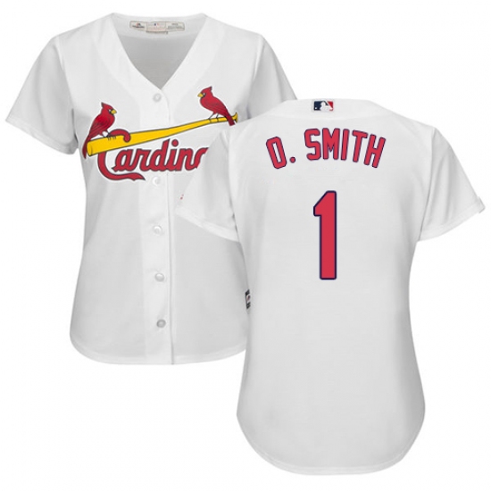 Women's Majestic St. Louis Cardinals 1 Ozzie Smith Replica White Home Cool Base MLB Jersey