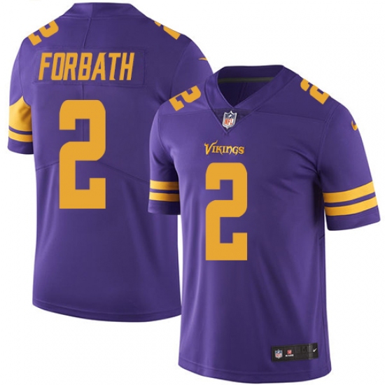 Men's Nike Minnesota Vikings 2 Kai Forbath Limited Purple Rush Vapor Untouchable NFL Jersey