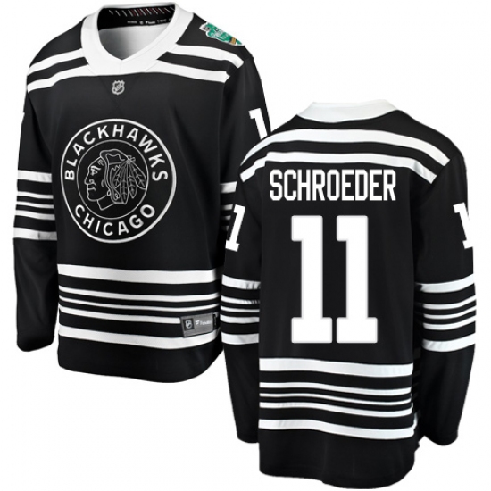 Youth Chicago Blackhawks 11 Jordan Schroeder Black 2019 Winter Classic Fanatics Branded Breakaway NHL Jersey