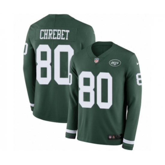 Men's Nike New York Jets 80 Wayne Chrebet Limited Green Therma Long Sleeve NFL Jersey