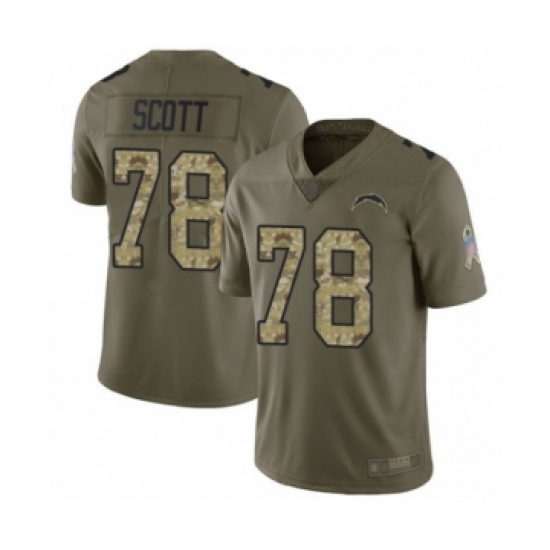 Men's Los Angeles Chargers 78 Trent Scott Limited Olive Camo 2017 Salute to Service Football Jersey