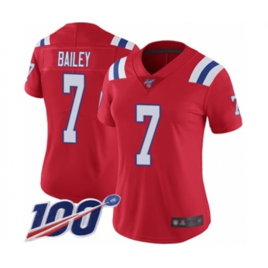 Women's New England Patriots 7 Jake Bailey Red Alternate Vapor Untouchable Limited Player 100th Season Football Jersey