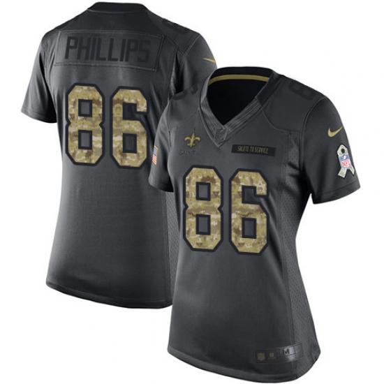 Women's Nike New Orleans Saints 86 John Phillips Limited Black 2016 Salute to Service NFL Jersey