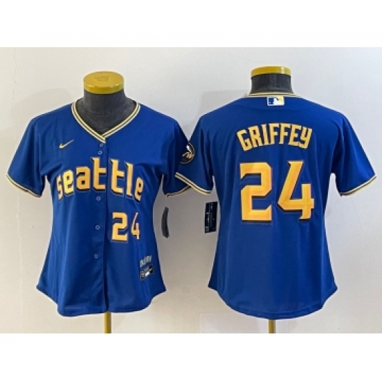 Women's Seattle Mariners 24 Ken Griffey Number Blue 2023 City Connect Cool Base Stitched Jersey1