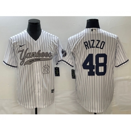 Men's New York Yankees 48 Anthony Rizzo White Cool Base Stitched Baseball Jersey