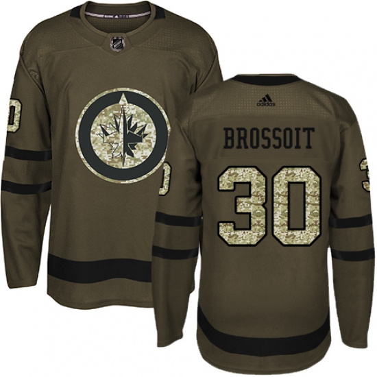 Men's Adidas Winnipeg Jets 30 Laurent Brossoit Premier Green Salute to Service NHL Jersey