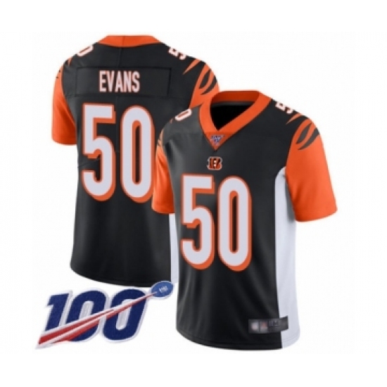 Men's Cincinnati Bengals 50 Jordan Evans Black Team Color Vapor Untouchable Limited Player 100th Season Football Jersey