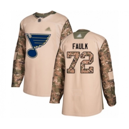 Youth St. Louis Blues 72 Justin Faulk Authentic Camo Veterans Day Practice Hockey Jersey