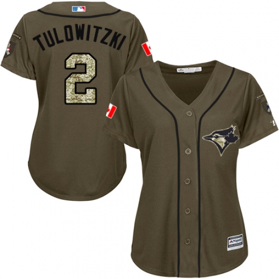 Women's Majestic Toronto Blue Jays 2 Troy Tulowitzki Replica Green Salute to Service MLB Jersey