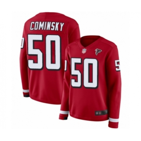 Women's Atlanta Falcons 50 John Cominsky Limited Red Therma Long Sleeve Football Jersey
