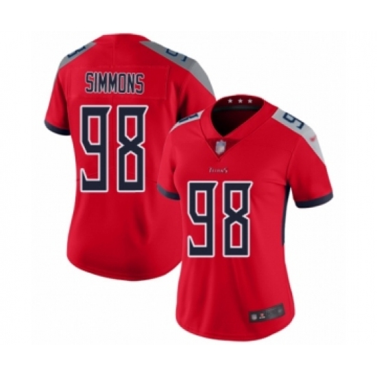 Women's Tennessee Titans 98 Jeffery Simmons Limited Red Inverted Legend Football Jersey