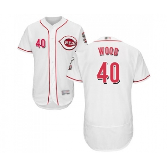 Men's Cincinnati Reds 40 Alex Wood White Home Flex Base Authentic Collection Baseball Jersey