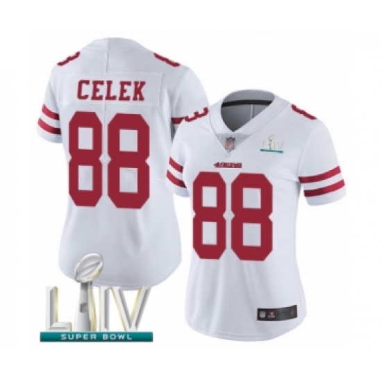 Women's San Francisco 49ers 88 Garrett Celek White Vapor Untouchable Limited Player Super Bowl LIV Bound Football Jersey