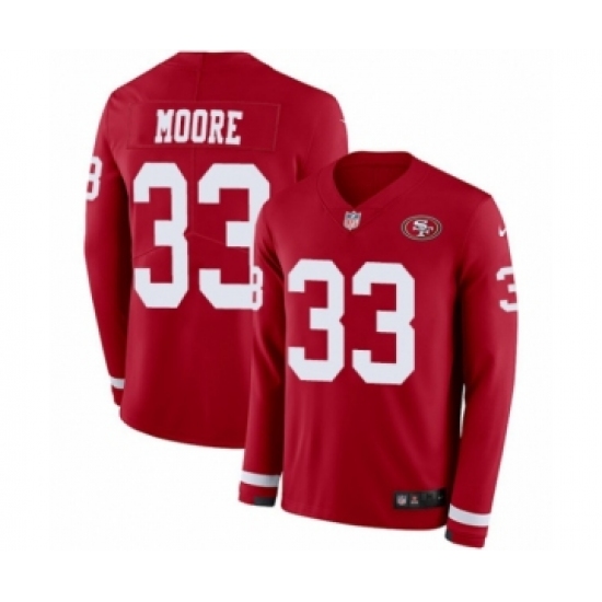 Men's Nike San Francisco 49ers 33 Tarvarius Moore Limited Red Therma Long Sleeve NFL Jersey