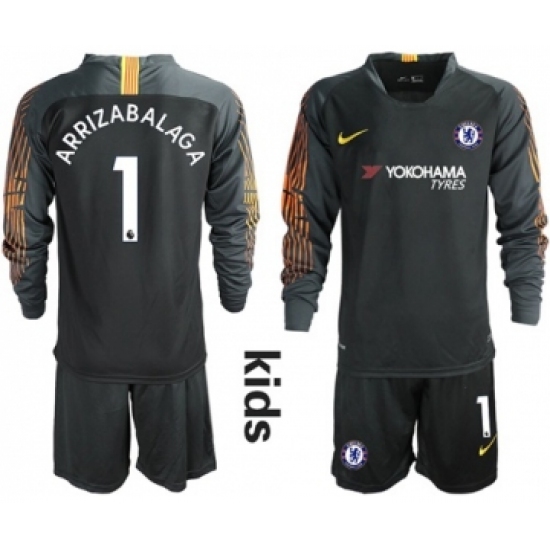 Chelsea 1 Arrizabalaga Black Goalkeeper Long Sleeves Kid Soccer Club Jersey