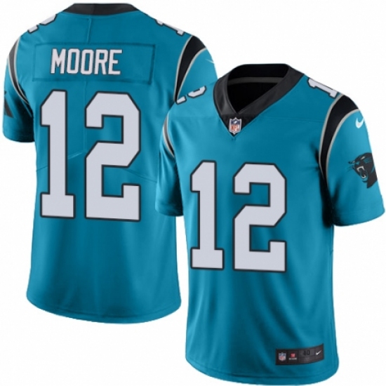 Men's Nike Carolina Panthers 12 D.J. Moore Blue Alternate Vapor Untouchable Limited Player NFL Jersey