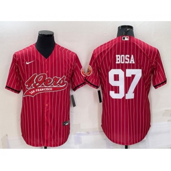 Men's San Francisco 49ers 97 Nick Bosa Red With Patch Cool Base Stitched Baseball Jersey