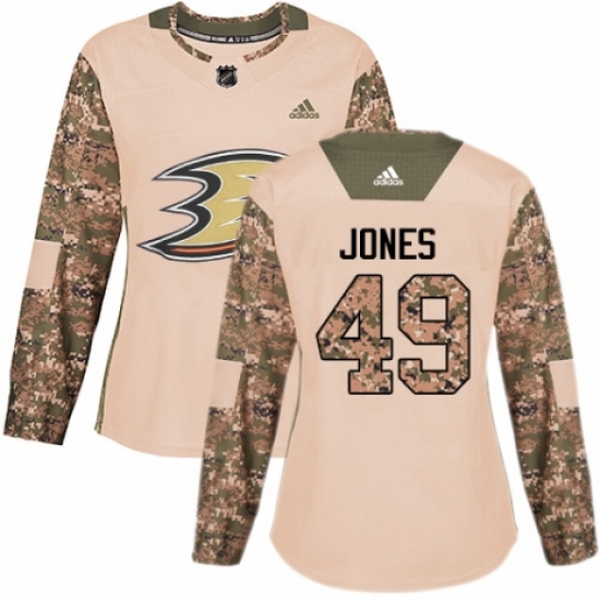 Women's Adidas Anaheim Ducks 49 Max Jones Authentic Camo Veterans Day Practice NHL Jersey