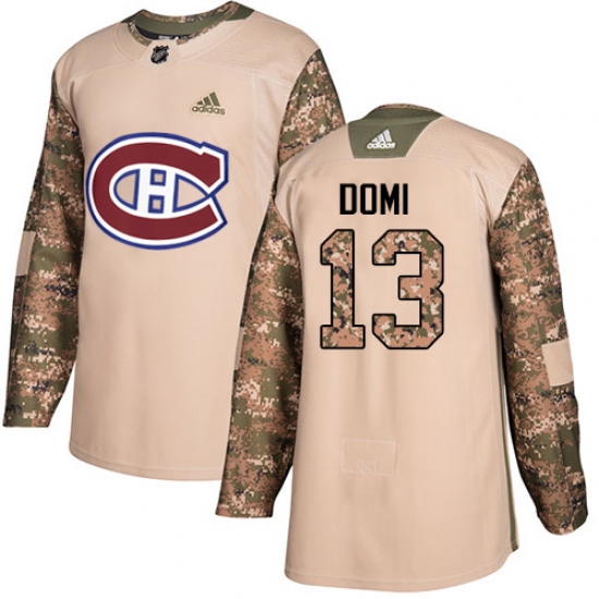 Men's Adidas Montreal Canadiens 13 Max Domi Authentic Camo Veterans Day Practice NHL Jersey