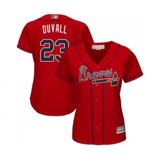 Women's Atlanta Braves 23 Adam Duvall Replica Red Alternate Cool Base Baseball Jersey
