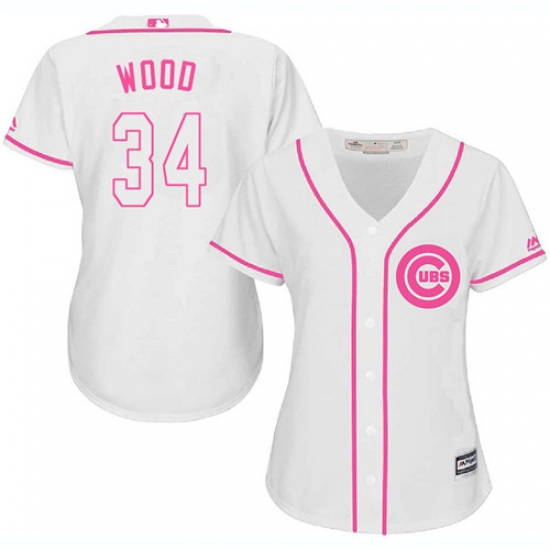 Women's Majestic Chicago Cubs 34 Kerry Wood Authentic White Fashion MLB Jersey