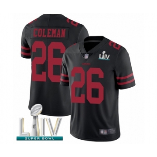 Youth San Francisco 49ers 26 Tevin Coleman Black Vapor Untouchable Limited Player Super Bowl LIV Bound Football Jersey