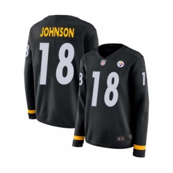 Women's Pittsburgh Steelers 18 Diontae Johnson Limited Black Therma Long Sleeve Football Jersey