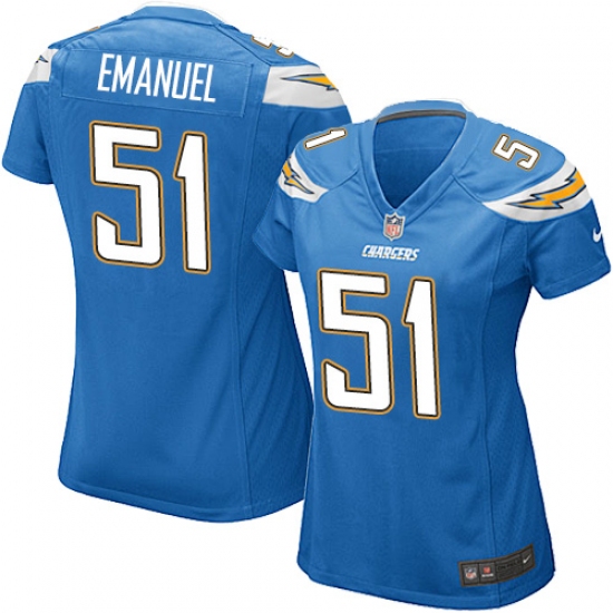 Women's Nike Los Angeles Chargers 51 Kyle Emanuel Game Electric Blue Alternate NFL Jersey