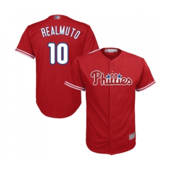 Youth Philadelphia Phillies 10 J. T. Realmuto Replica Red Alternate Cool Base Baseball Jersey