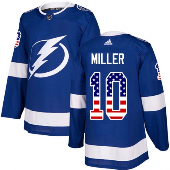 Men's Adidas Tampa Bay Lightning 10 J.T. Miller Authentic Blue USA Flag Fashion NHL Jersey