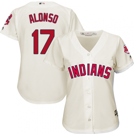 Women's Majestic Cleveland Indians 17 Yonder Alonso Authentic Cream Alternate 2 Cool Base MLB Jersey