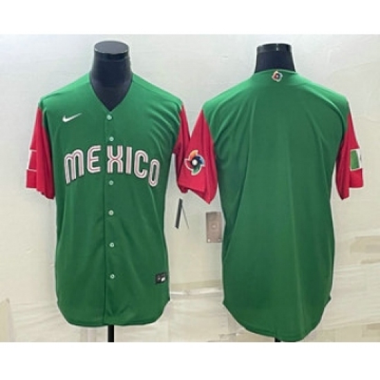 Men's Mexico Baseball Blank 2023 Green World With Patch Classic Stitched Jerseys