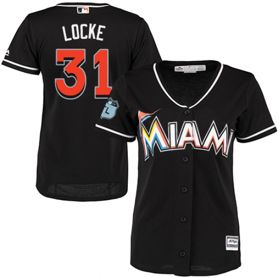 Women's Majestic Miami Marlins 31 Jeff Locke Authentic Black Alternate 2 Cool Base MLB Jersey