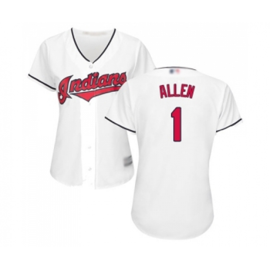 Women's Cleveland Indians 1 Greg Allen Replica White Home Cool Base Baseball Jersey