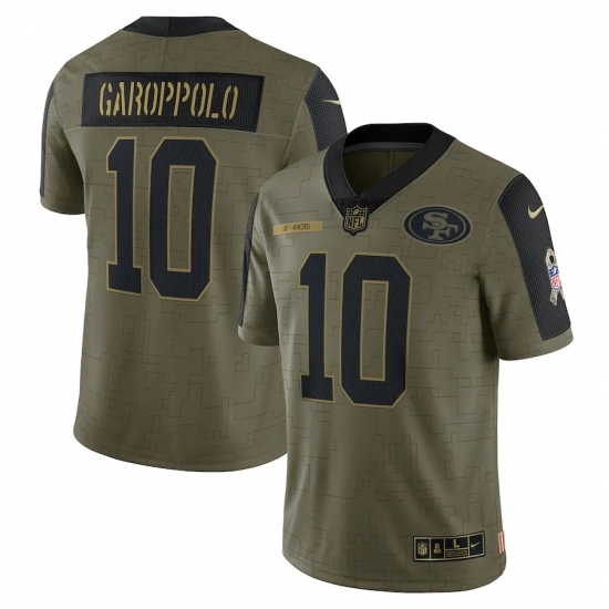 Men's San Francisco 49ers 10 Jimmy Garoppolo Nike Olive 2021 Salute To Service Limited Player Jersey