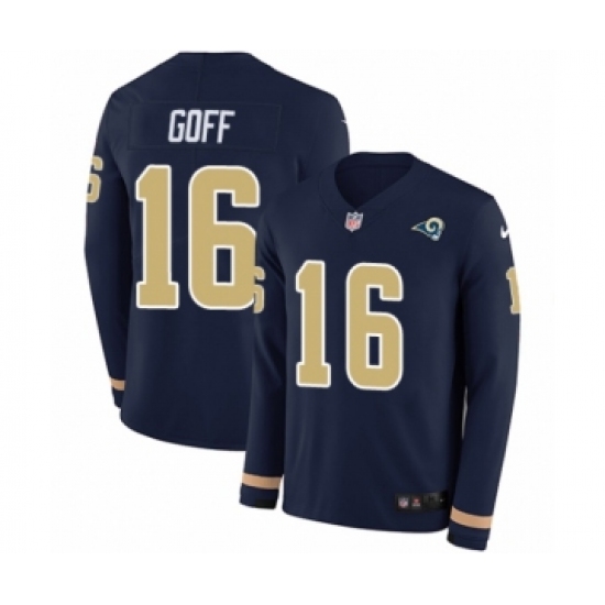 Men's Nike Los Angeles Rams 16 Jared Goff Limited Navy Blue Therma Long Sleeve NFL Jersey