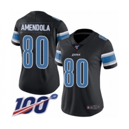 Women's Detroit Lions 80 Danny Amendola Limited Black Rush Vapor Untouchable 100th Season Football Jersey