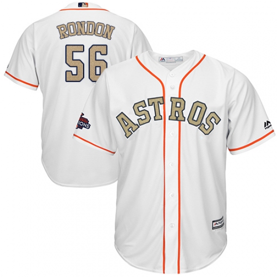 Youth Majestic Houston Astros 56 Hector Rondon Authentic White 2018 Gold Program Cool Base MLB Jersey